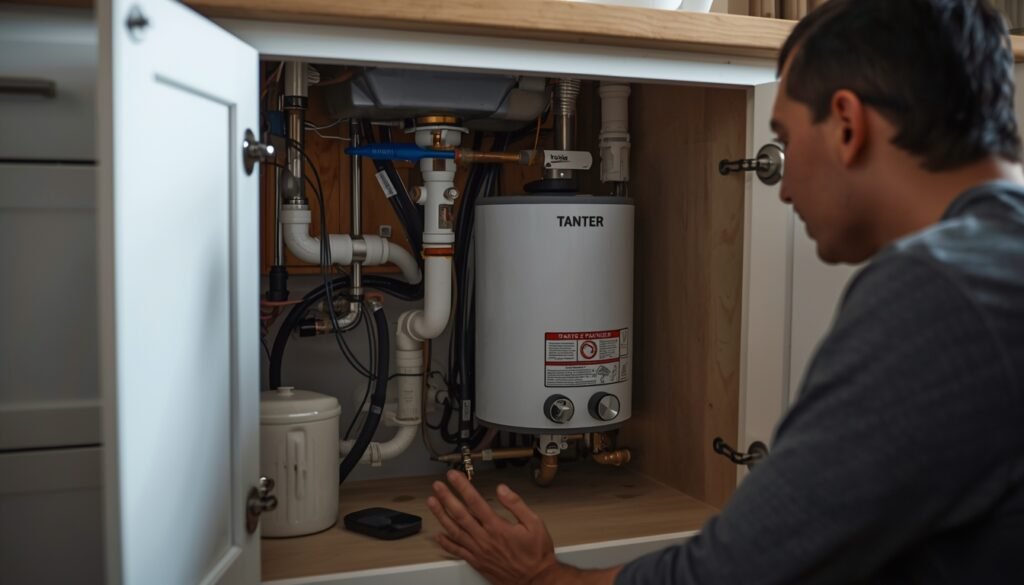 under sink water heater not working properly showing plumbing and electrical setup for troubleshooting